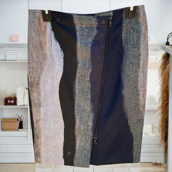 NWT Yigal Azrouël Felted Striped Skirt w/Front Zipper Slit 8 Geo Quiet Luxury - Picture 1 of 7